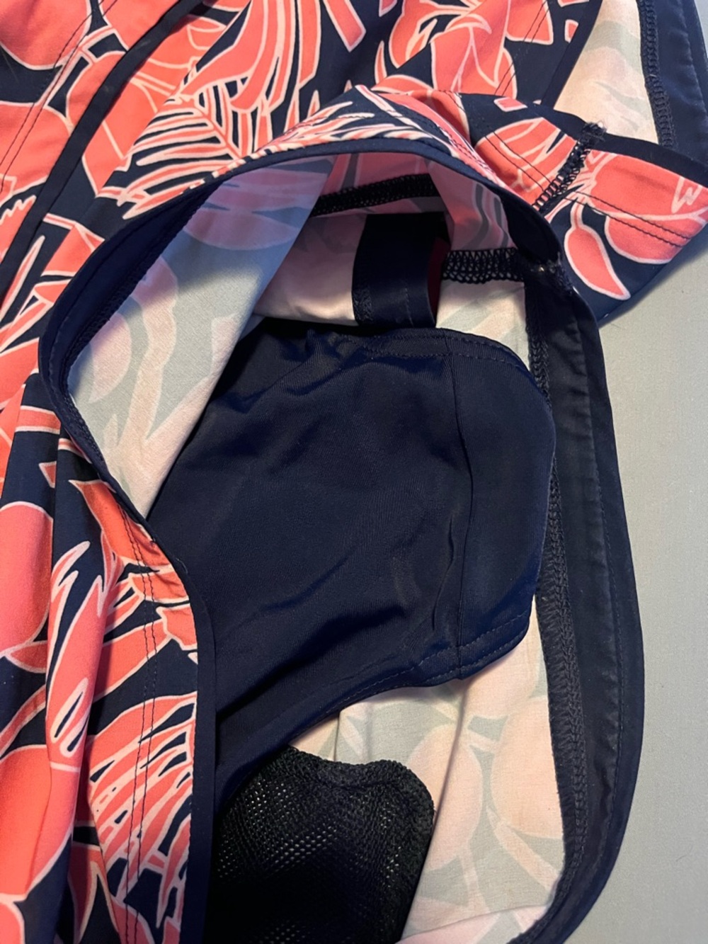 Lands' End Navy and Coral Floral Swim Shorts attached bikini bottom - Picture 3 of 4